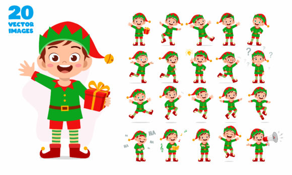 Boy Wear Christmas Elf Dress Set Illustrations