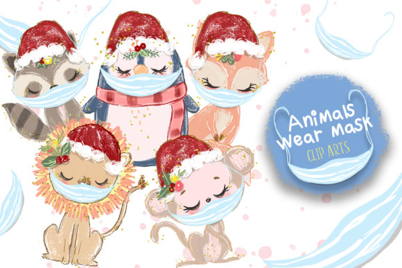 Christmas Animals Wearing Mask Clip Arts