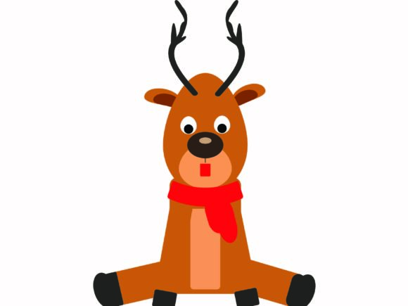 Christmas Deer Sitting Wearing a Scarf Illustrations