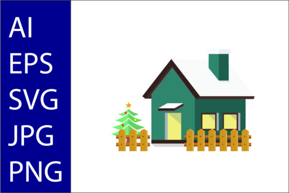 Christmas House with Fence Illustration