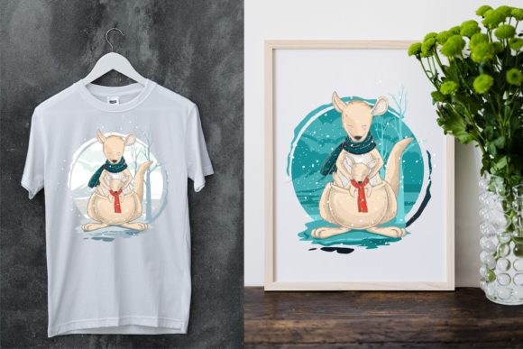 Christmas Moment with Kangaroo Family Illustrations