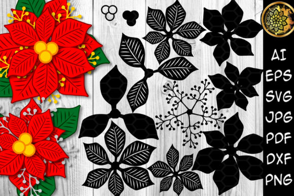 Christmas Poinsettia Bunches Builder SVG