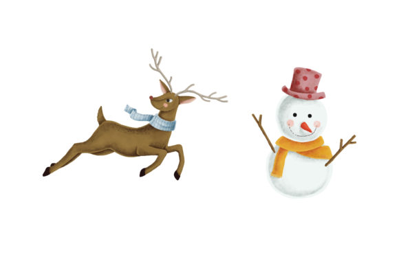 Christmas Reindeer Snowman Set Illustrations