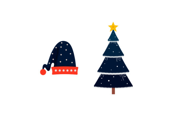 Christmas Tree and Hat Set Vector