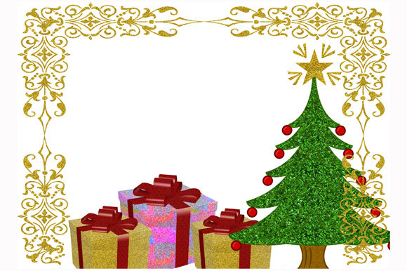 Christmas Tree Golden Background Frame Illustrations