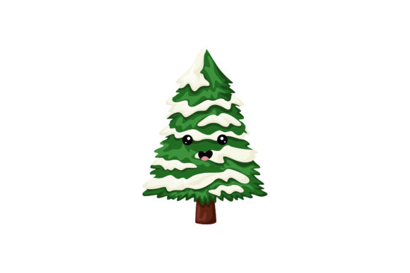 Christmas Tree with the Snow Kawaii Illustrations