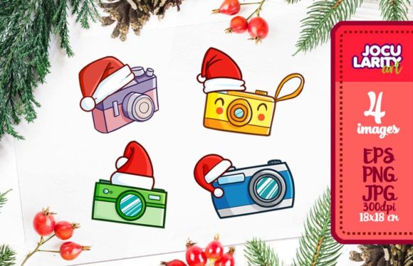 Cute Christmas Compact Camera Cartoon Illustrations