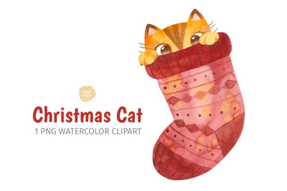 Cute Ginger Cat in Christmas Stocking Illustrations