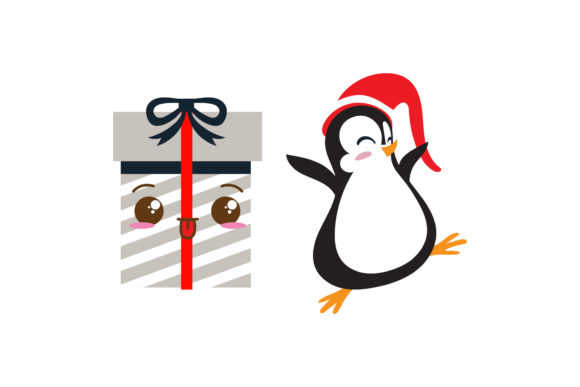 Penguin and Gift Christmas Vector