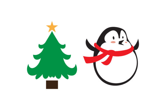 Penguin Tree Christmas Vector