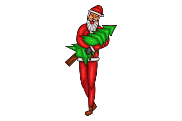 Santa Claus Brings a Christmas Tree Illustrations