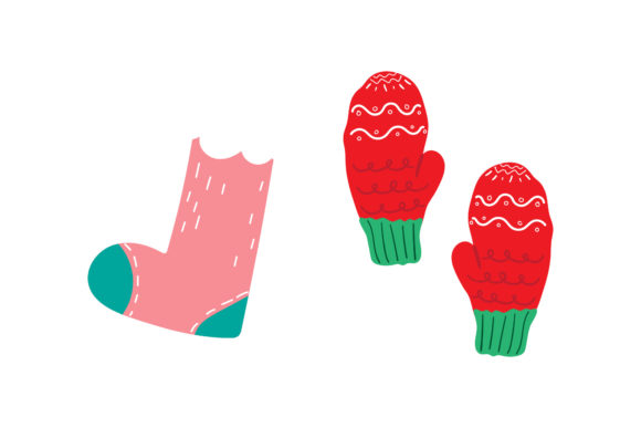 Stocking Gloves Set Christmas Vector Illustrations